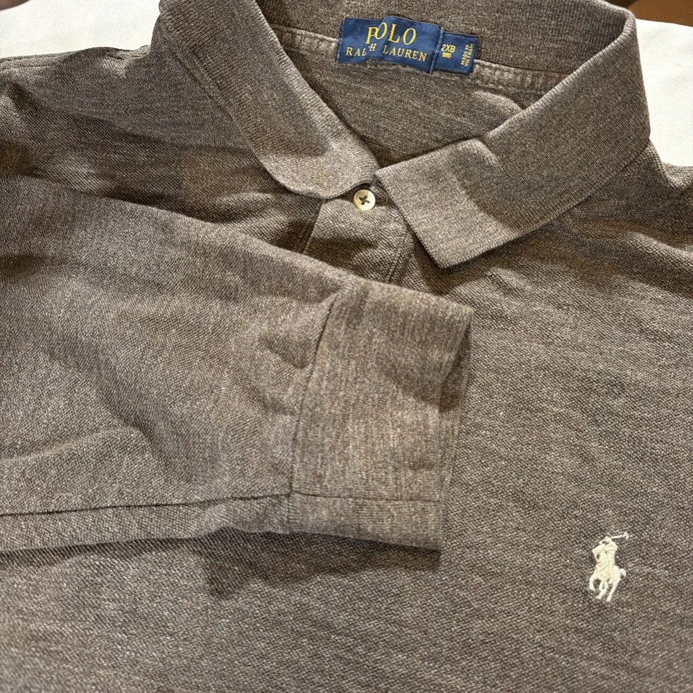 Polo Ralph Lauren Mens 2XB Brown Heather Long Sleeve Polo Shirt Pony Logo